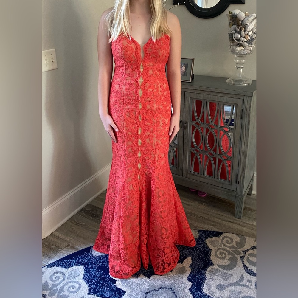 Strapless coral mermaid dress